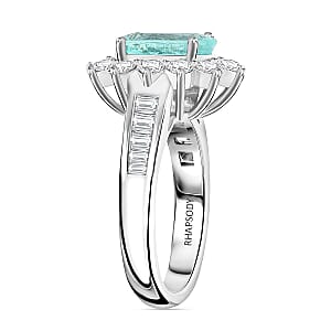 Chairman Vault Collection Certified & Appraised Rhapsody 950 Platinum AAAA Paraiba Tourmaline and E-F VS Diamond Ring (Size 7.5) 10.80 Grams 3.85 ctw