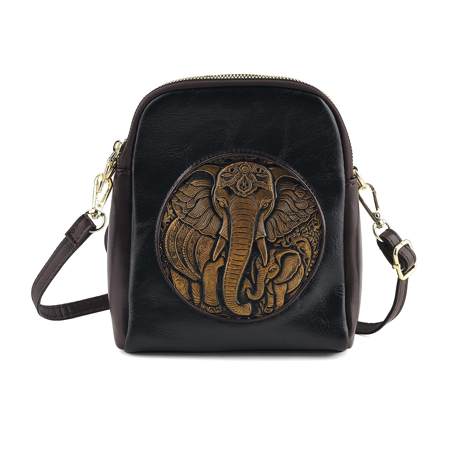 La Marey Black Embossed Faux Leather Phone Bag