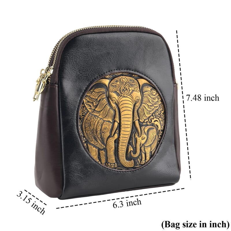 La Marey Black Embossed Faux Leather Phone Bag