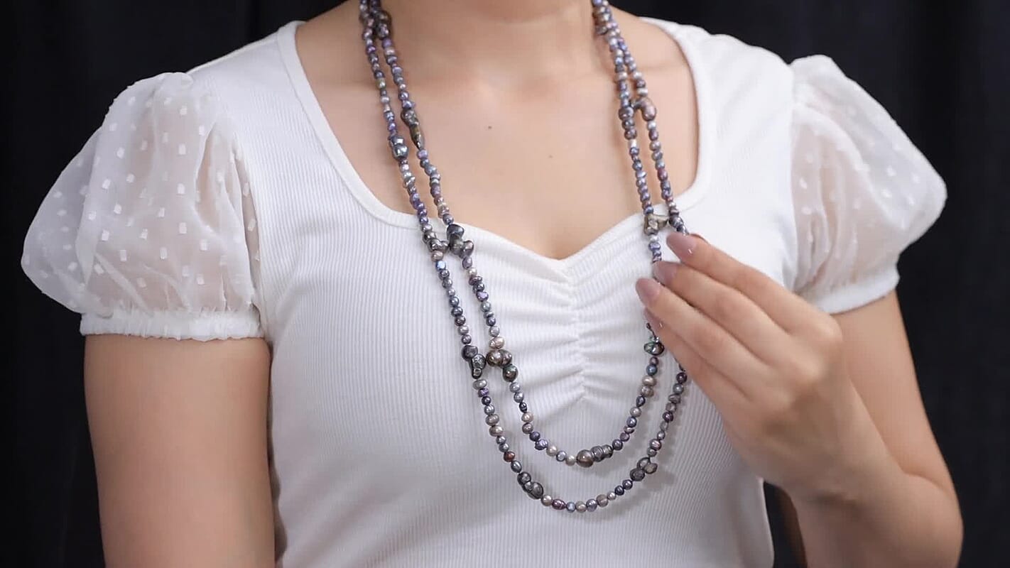 Grey Dyed Pearl Endless Necklace (64 Inches)