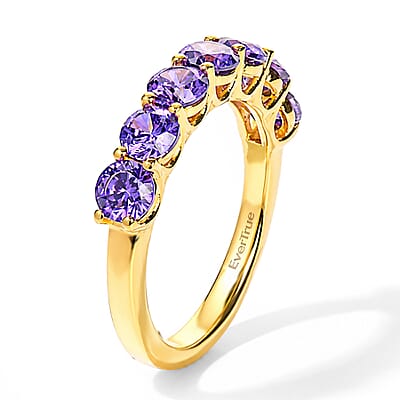 EverTrue Simulated Purple Diamond Band Ring in 18K YG Plated (Size 5.0)