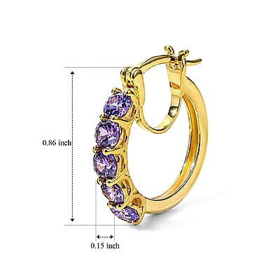 EverTrue Simulated Purple Diamond Hoop Earrings in 18K YG Plated