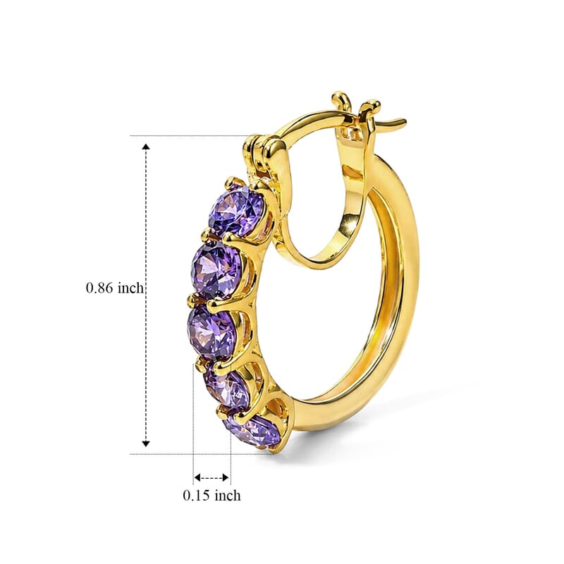 EverTrue Simulated Purple Diamond Hoop Earrings in 18K YG Plated
