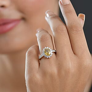 AAA Golden Zircon and Luxuriant Lab Grown Diamond G-H SI 3.53 ctw Ring in 10K Yellow Gold (Size 6.5)