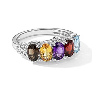 EverTrue Multi Gemstone 2.40 ctw 5 Stone Ring in Stainless Steel (Size 10.0)