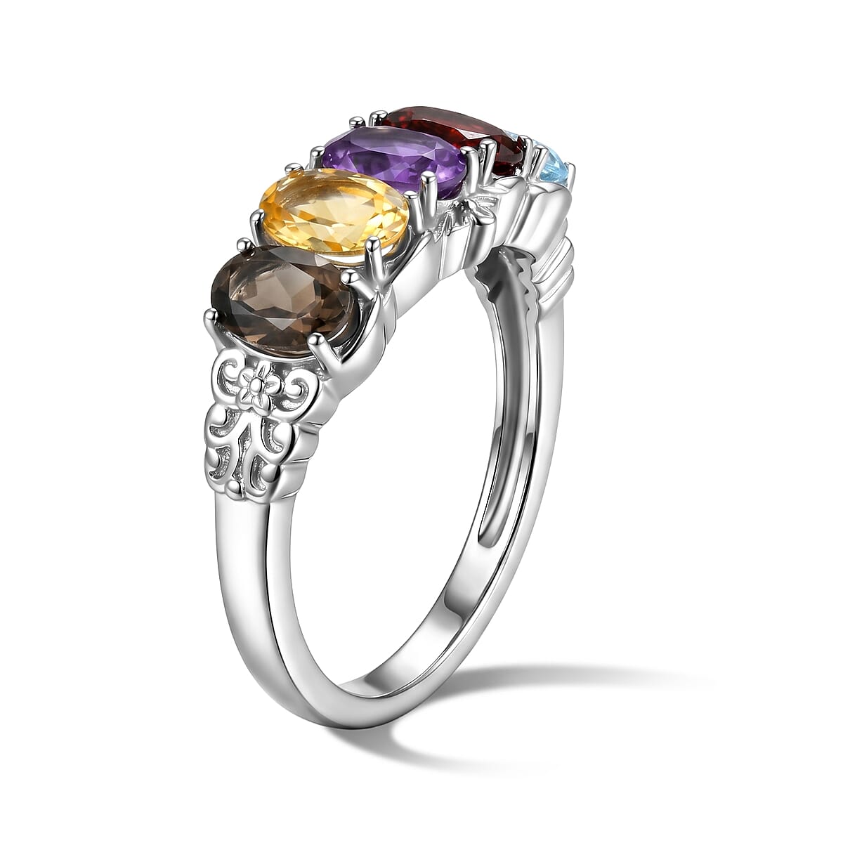 EverTrue Multi Gemstone 2.40 ctw 5 Stone Ring in Stainless Steel (Size 10.0) image number 3