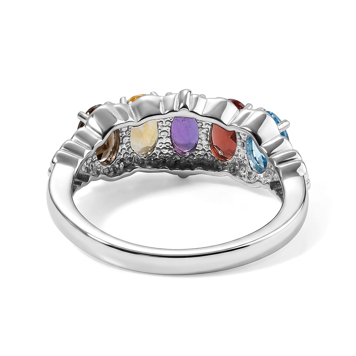 EverTrue Multi Gemstone 2.40 ctw 5 Stone Ring in Stainless Steel (Size 10.0) image number 4