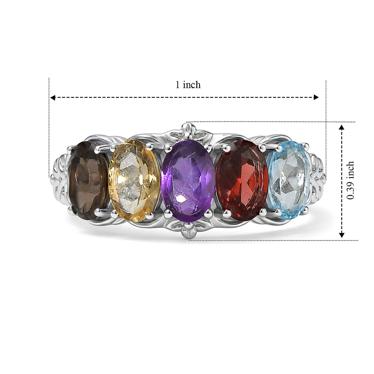 EverTrue Multi Gemstone 2.40 ctw 5 Stone Ring in Stainless Steel (Size 10.0) image number 5