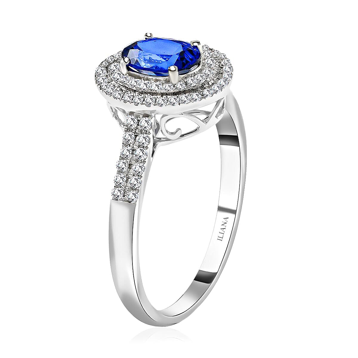 Certified and Appraised Iliana 18K White Gold AAA Royal Ceylon Sapphire and G-H SI Diamond Double Halo Ring (Size 9.5) 3.75 Grams 2.80 ctw image number 3