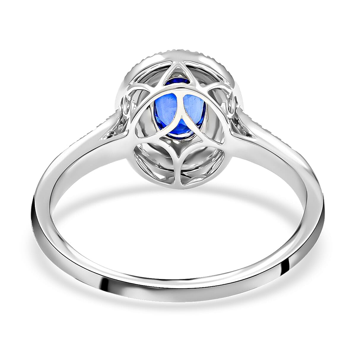 Certified and Appraised Iliana 18K White Gold AAA Royal Ceylon Sapphire and G-H SI Diamond Double Halo Ring (Size 10.0) 3.75 Grams 2.80 ctw image number 4
