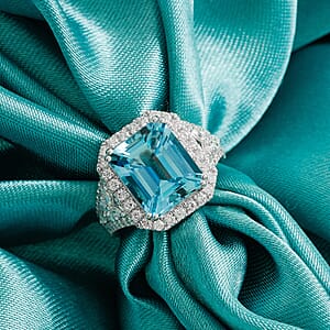 Chairman Collection Certified & Appraised Rhapsody 950 Platinum AAAA Santa Maria Aquamarine, Diamond (E-F, VS) (1.06 cts) Ring (Size 7.5) (11.76 g) 6.47 ctw