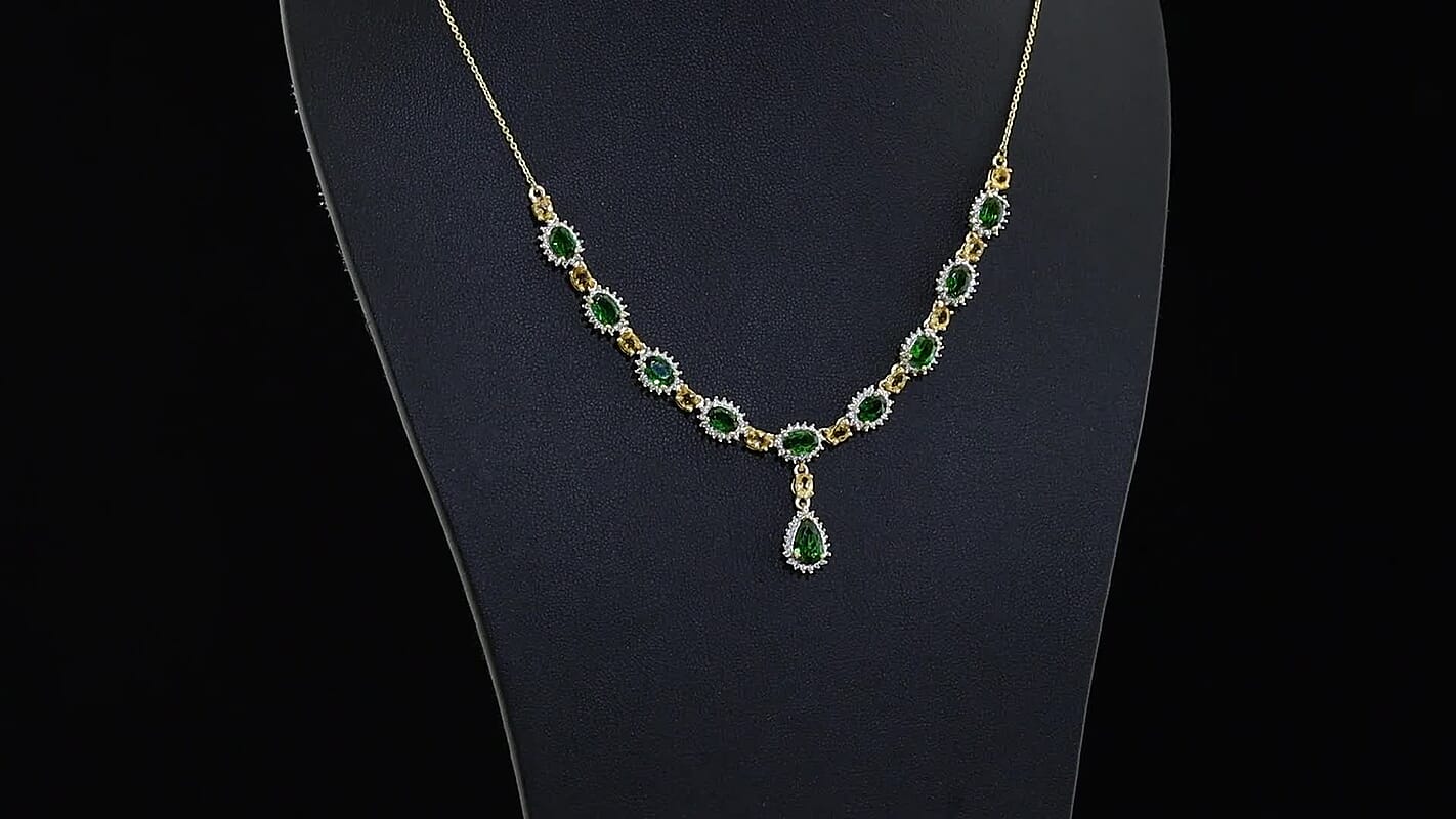 D'Joy Chrome Diopside, Multi Gemstone Verdant Grace Necklace (18 Inches) in 18K Vermeil YG Over Sterling Silver 7.00 ctw