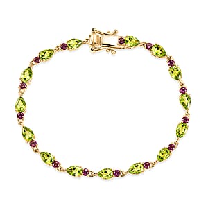 EverTrue Hebei Peridot and Orissa Rose Garnet 8.90 ctw Summer Vine Bracelet in 18K YG Plated (7.25 In) (Ships in 8-10 Days)