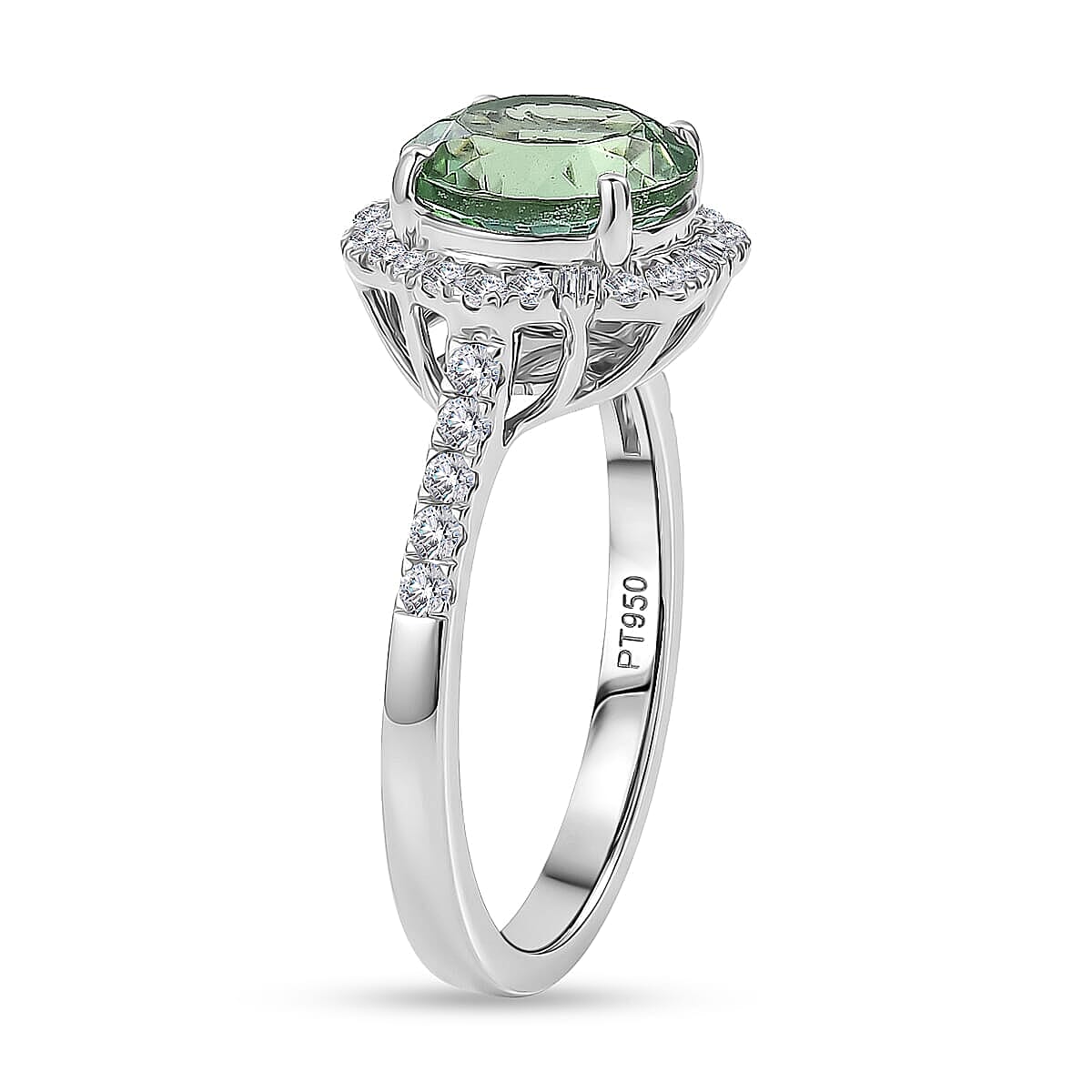 Certified & Appraised Rhapsody AAAA Mint Tourmaline and Diamond E-F VS 3.72 ctw Ring in 950 Platinum (Size 7.5) 5.15 Grams image number 3