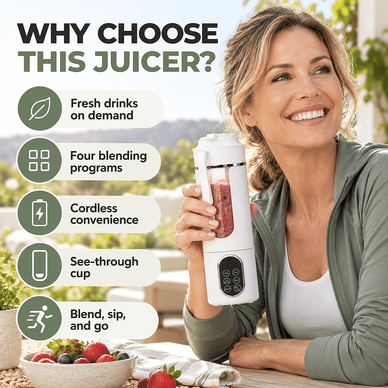 White USB Rechargeable Portable Juicer Stainless Blades (3C Battery 1300mAh) (530ML)