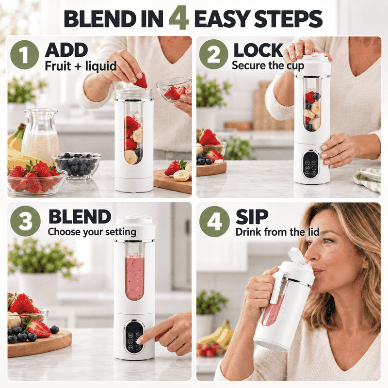 White USB Rechargeable Portable Juicer Stainless Blades (3C Battery 1300mAh) (530ML)