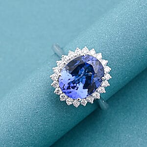 Certified & Appraised Rhapsody AAAA Tanzanite and E-F VS Diamond 4.35 ctw Ring in 950 Platinum (Size 6.5) 5.30 Grams