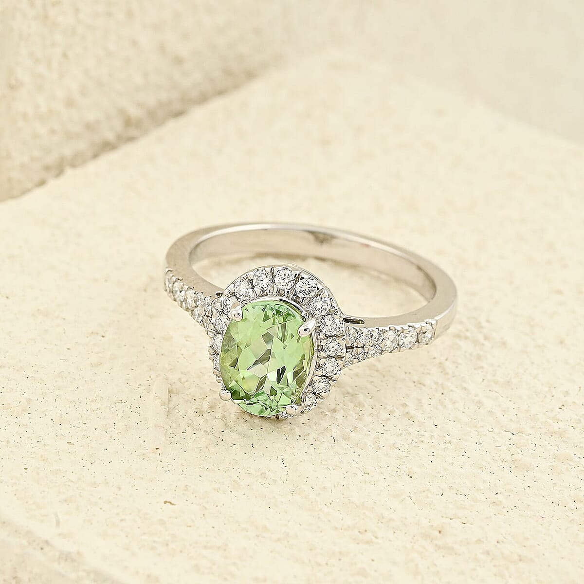 Certified & Appraised Rhapsody 950 Platinum AAAA Arquiana Mint Tourmaline, Diamond (E-F, VS) Ring (Size 8.5) (5.9 g) 1.56 ctw image number 1
