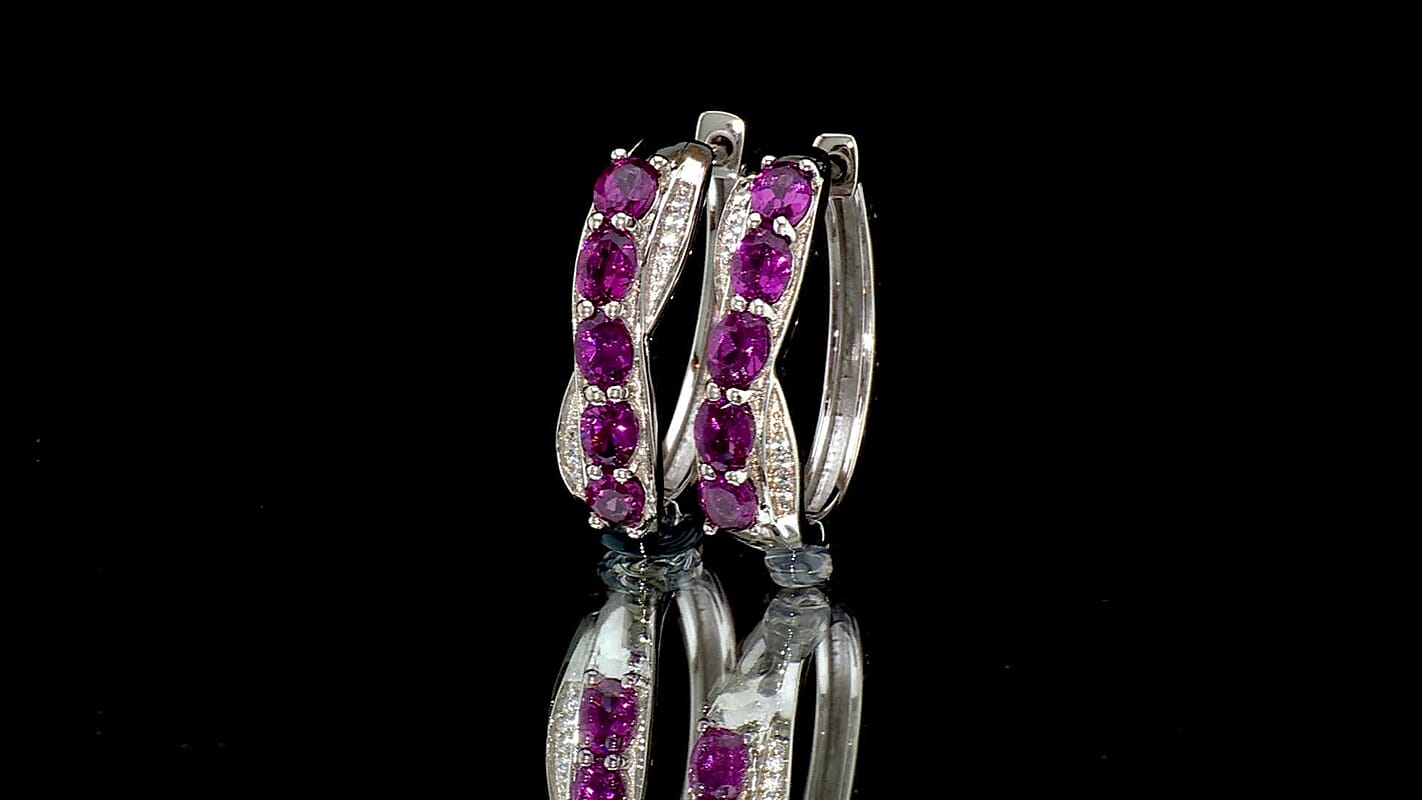 EverTrue Tanzanite, White Zircon Hoop Earrings in Platinum Bond 1.85 ctw