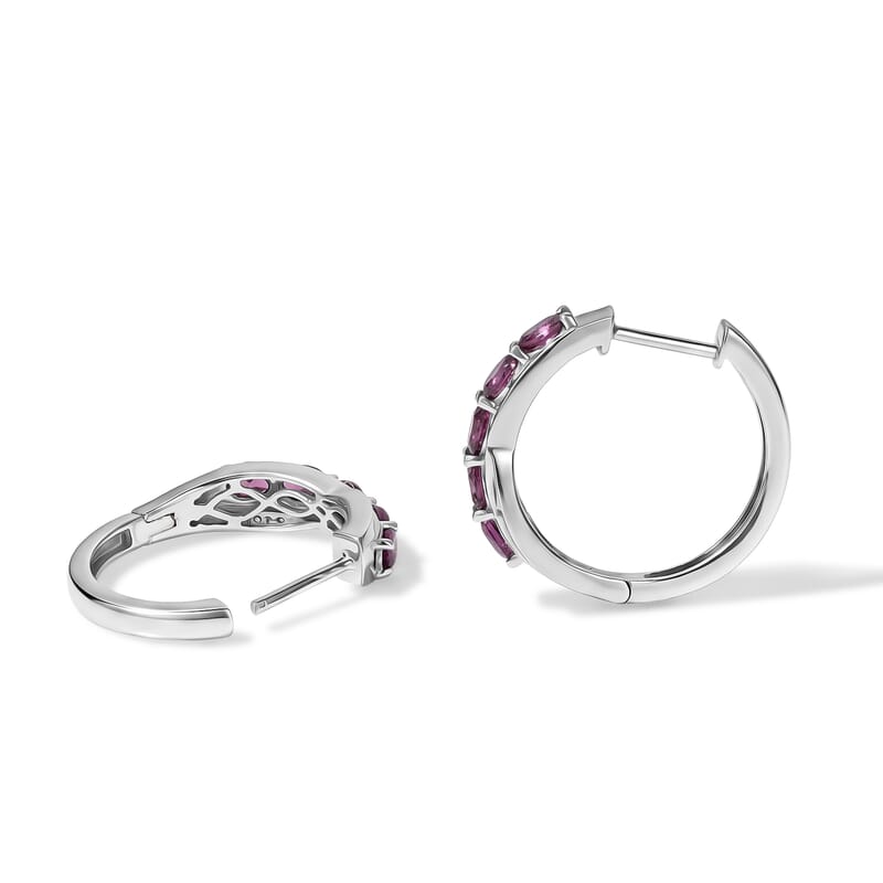 EverTrue Radiant Ember Garnet and White Zircon 2.50 ctw Serpentine Elegance Hoop Earrings in Platinum Bond