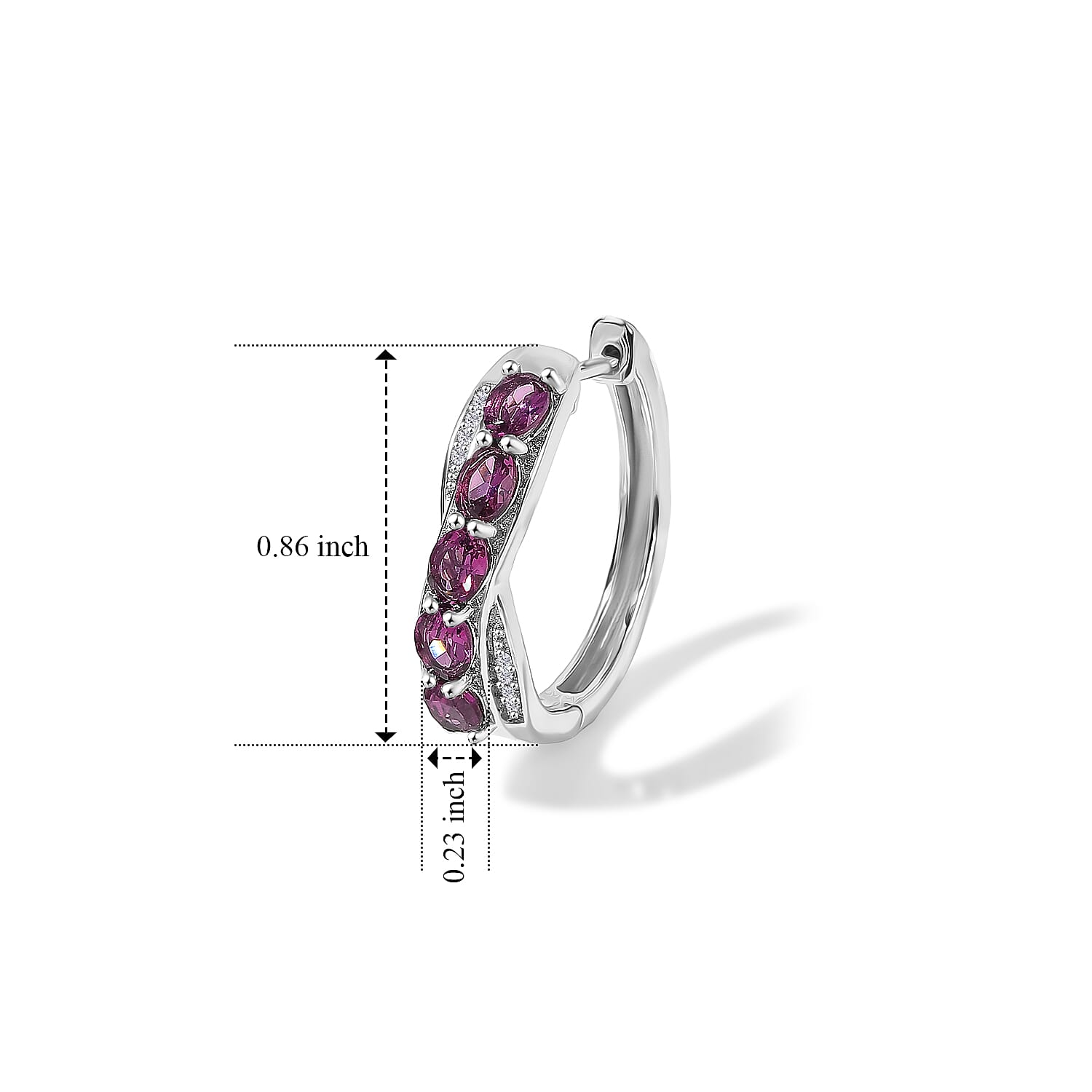 EverTrue Radiant Ember Garnet and White Zircon 2.50 ctw Serpentine Elegance Hoop Earrings in Platinum Bond