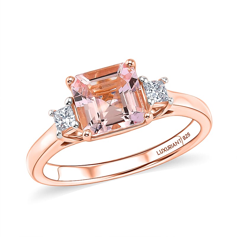 Premium Pink Morganite and Luxuriant Lab Grown Diamond G-H SI 1.65 ctw Blush Romance Ring in 18K Vermeil Rose Gold Over Sterling Silver (Size 6.0)
