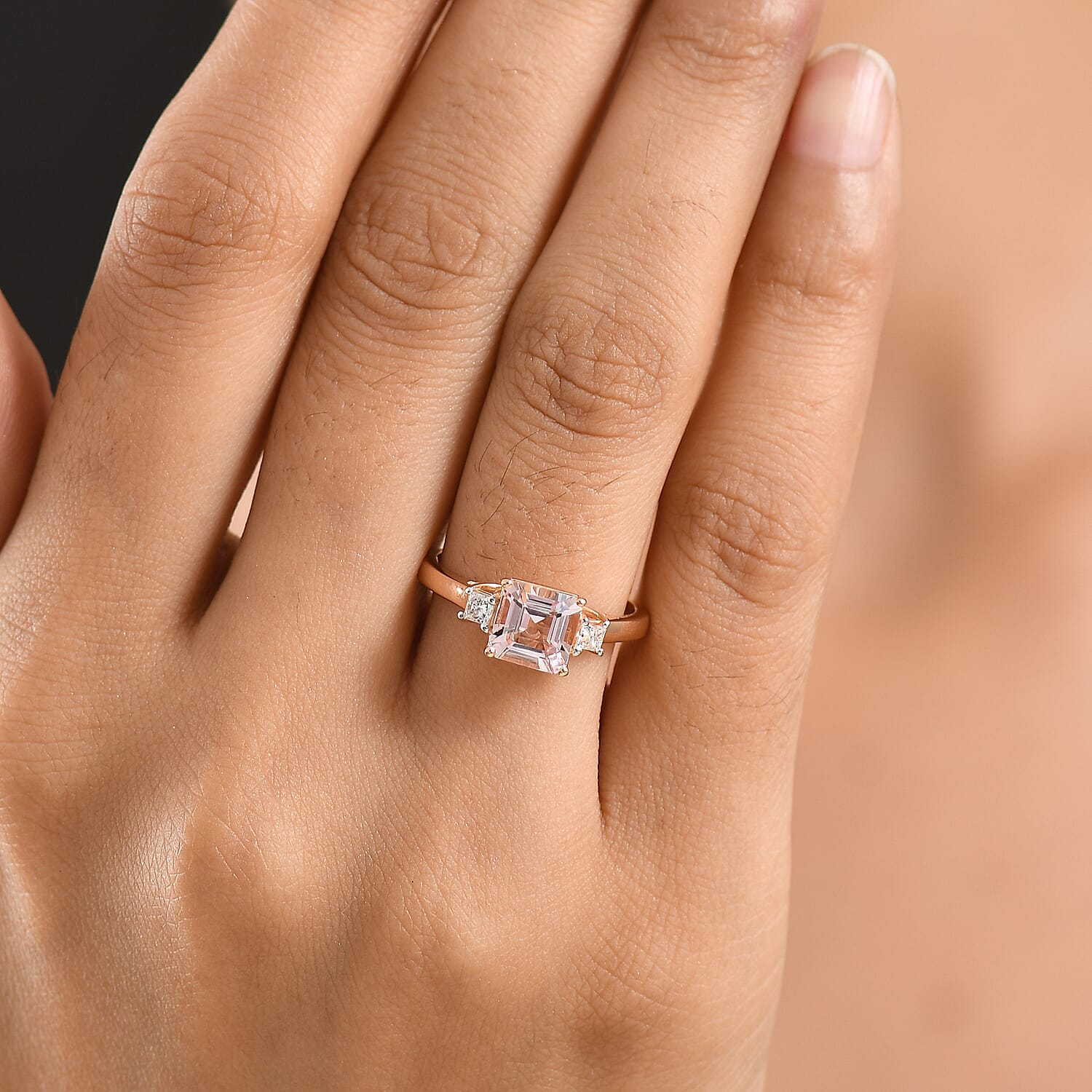 Premium Pink Morganite and Luxuriant Lab Grown Diamond G-H SI 1.65 ctw Blush Romance Ring in 18K Vermeil Rose Gold Over Sterling Silver (Size 6.0)