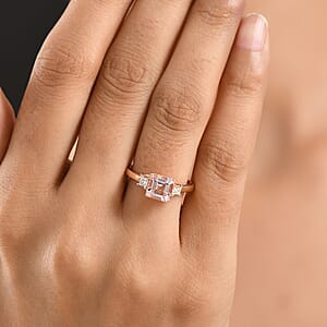 Premium Pink Morganite and Luxuriant Lab Grown Diamond G-H SI 1.65 ctw Blush Romance Ring in 18K Vermeil Rose Gold Over Sterling Silver (Size 8.0)