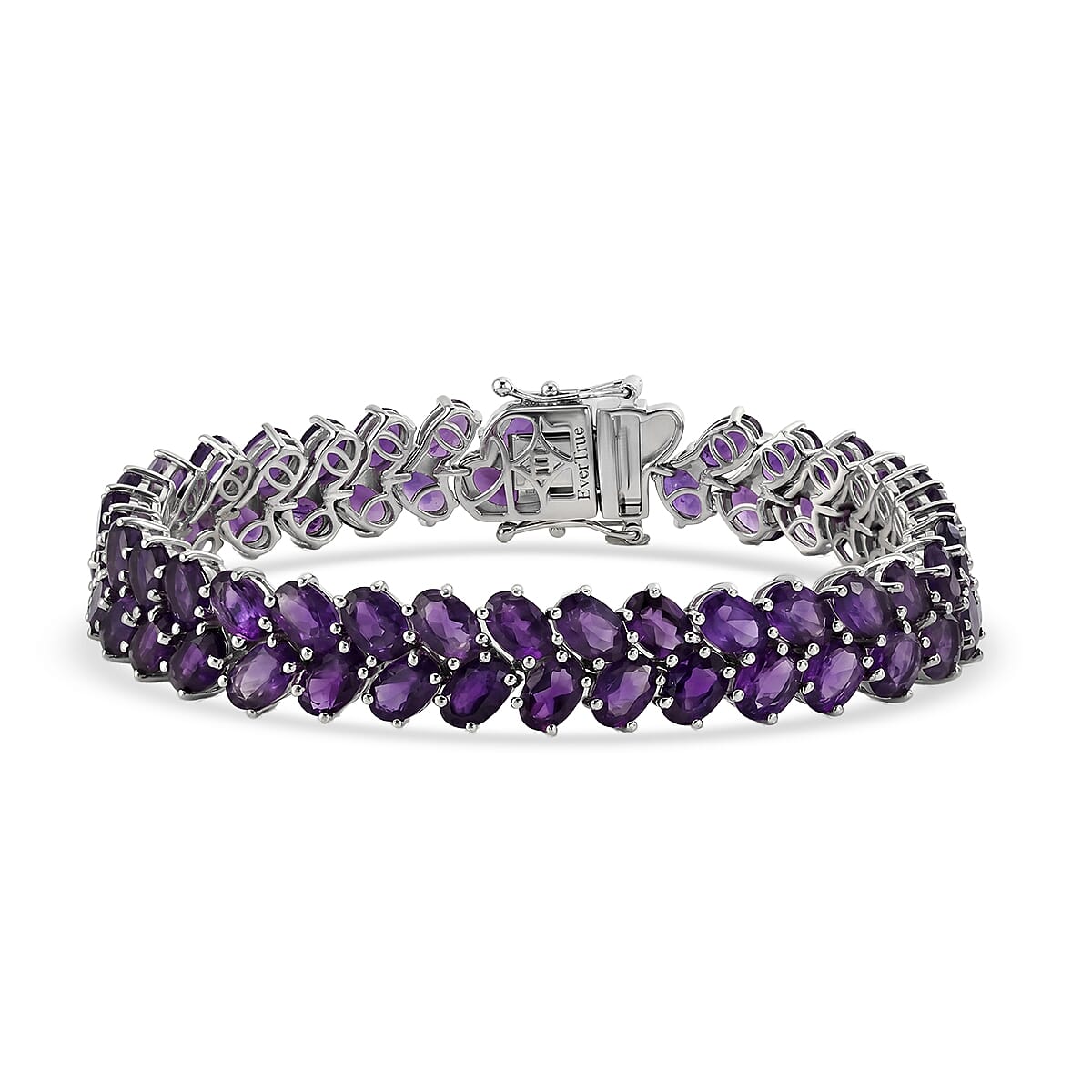 EverTrue African Amethyst Chevron Bracelet in Platinum Bond (6.50 In) 27.00 ctw