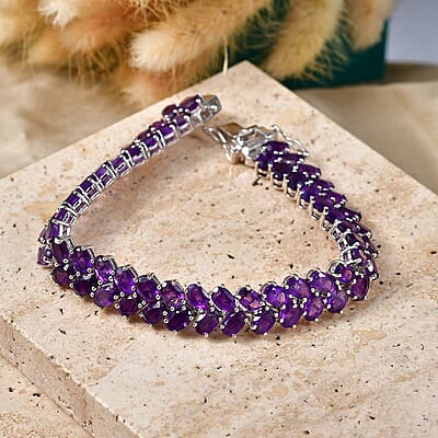 EverTrue African Amethyst 27.80 ctw Chevron Bracelet in Platinum Bond (7.25 In)