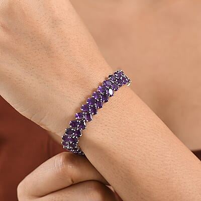 EverTrue African Amethyst 27.80 ctw Chevron Bracelet in Platinum Bond (7.25 In)