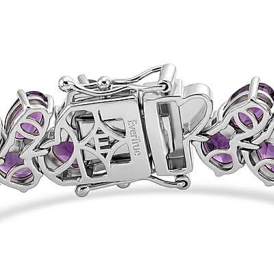 EverTrue African Amethyst 27.80 ctw Chevron Bracelet in Platinum Bond (7.25 In)