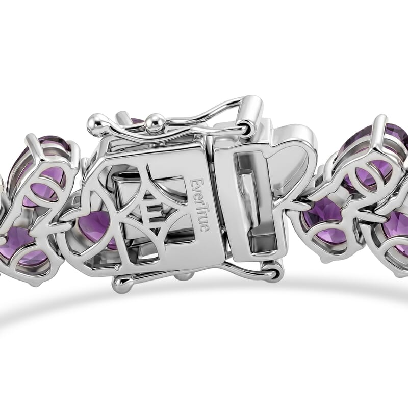 EverTrue African Amethyst 27.80 ctw Chevron Bracelet in Platinum Bond (7.25 In)