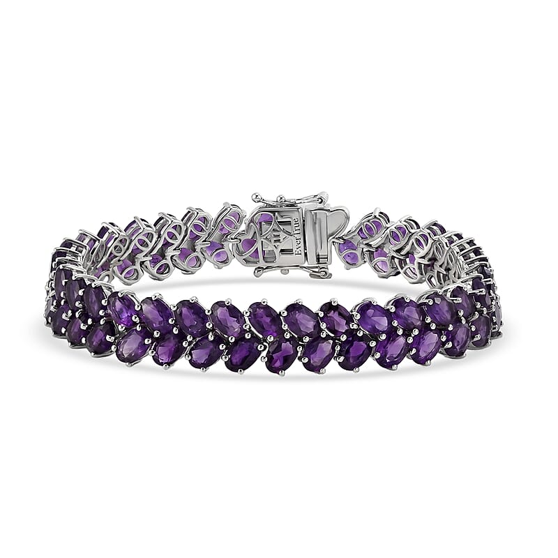 EverTrue African Amethyst 32.40 ctw Chevron Bracelet in Platinum Bond (8.00 In)