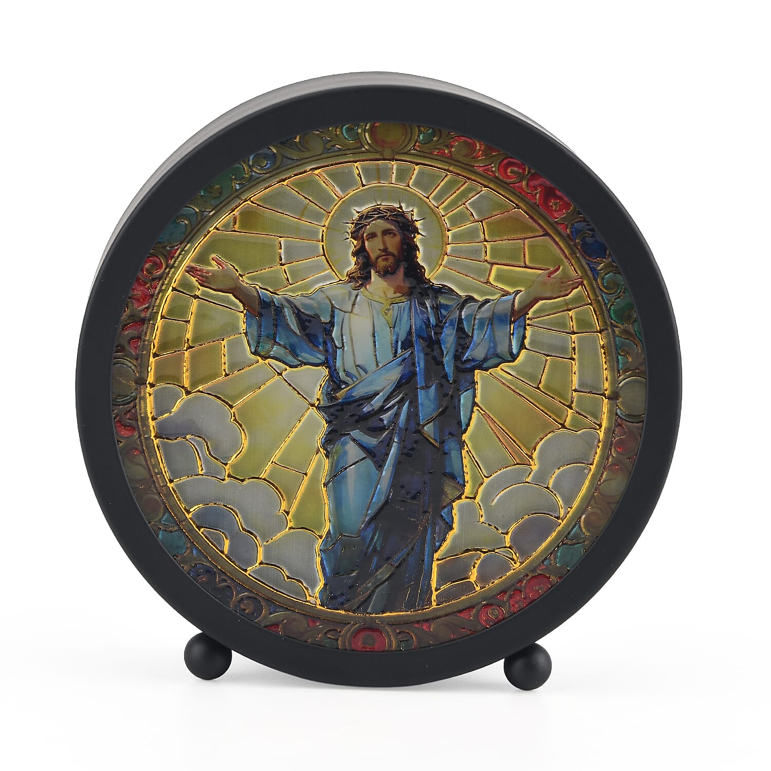 Livmore Black Round Angel Religion Decoration (3xAAA Not Included)