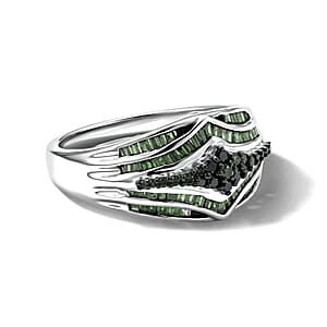 D'Joy Green Diamond 0.50 ctw Phoenix Rises Ring in Rhodium Over Sterling Silver (Size 6.0) (Ships in 10-12 Days)