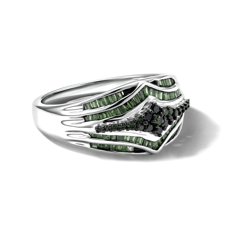 D'Joy Green Diamond 0.50 ctw Phoenix Rises Ring in Rhodium Over Sterling Silver (Size 6.0)