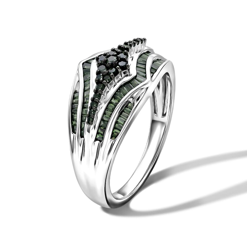 D'Joy Green Diamond 0.50 ctw Phoenix Rises Ring in Rhodium Over Sterling Silver (Size 6.0)
