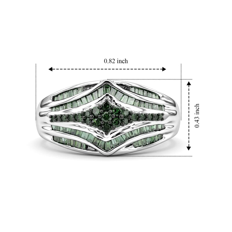 D'Joy Green Diamond 0.50 ctw Phoenix Rises Ring in Rhodium Over Sterling Silver (Size 6.0)