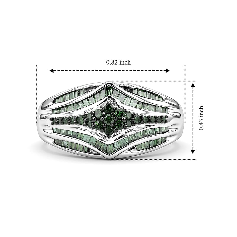 D'Joy Green Diamond 0.50 ctw Phoenix Rises Ring in Rhodium Over Sterling Silver (Size 6.0)