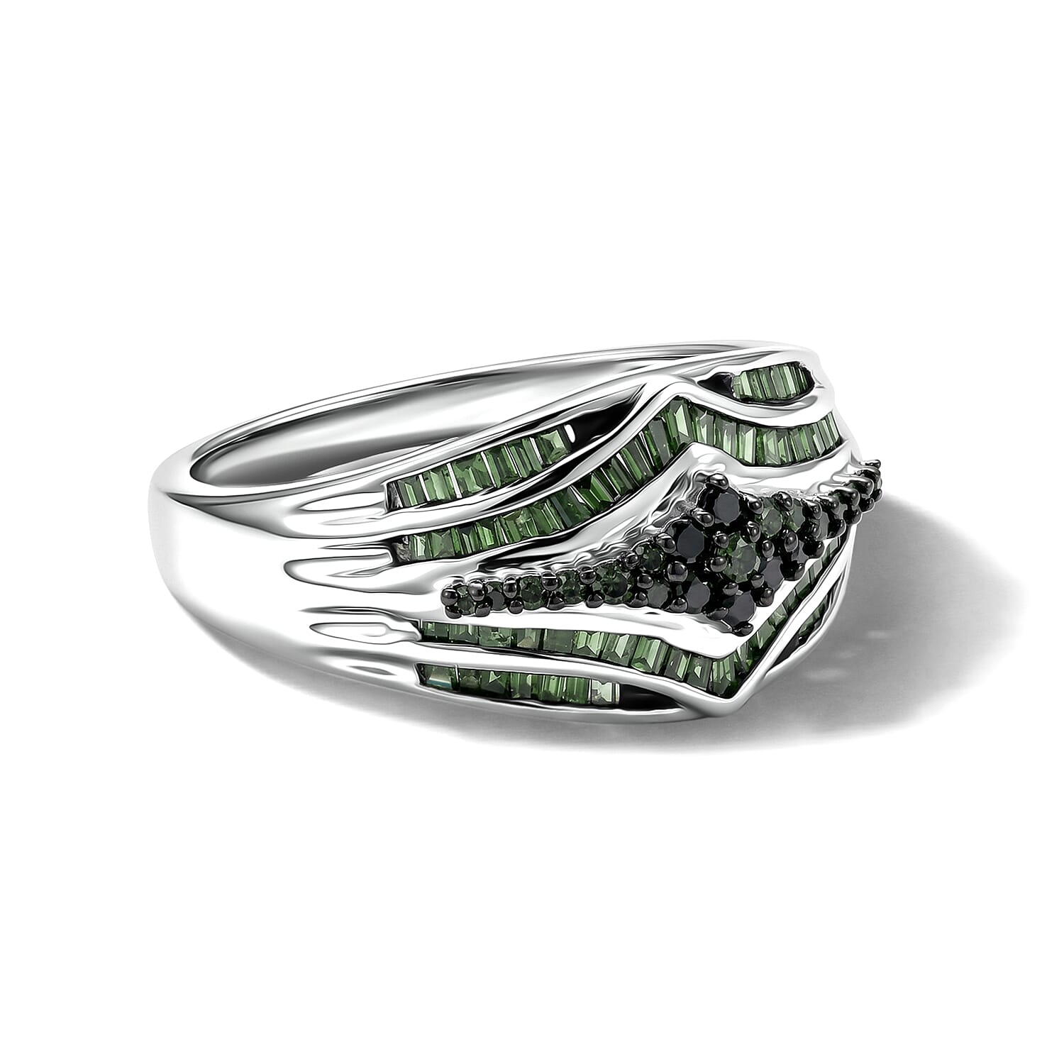 D'Joy Green Diamond 0.50 ctw Phoenix Rises Ring in Rhodium Over Sterling Silver (Size 7.0) (Ships in 10-12 Days)