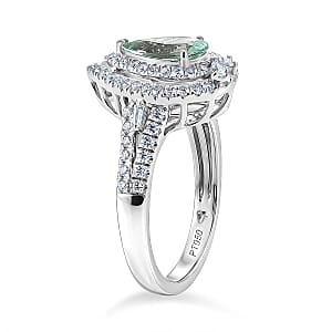 Certified & Appraised Rhapsody AAAA Paraiba Tourmaline and Diamond E-F VS 1.50 ctw Ring in 950 Platinum (Size 6.5) 7.10 Grams (Ships in 5-7 Days)