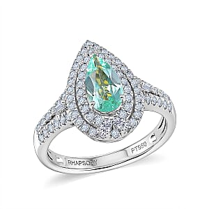Certified & Appraised Rhapsody AAAA Paraiba Tourmaline and Diamond E-F VS 1.50 ctw Ring in 950 Platinum (Size 8.5) 7.10 Grams (Ships in 5-7 Days)