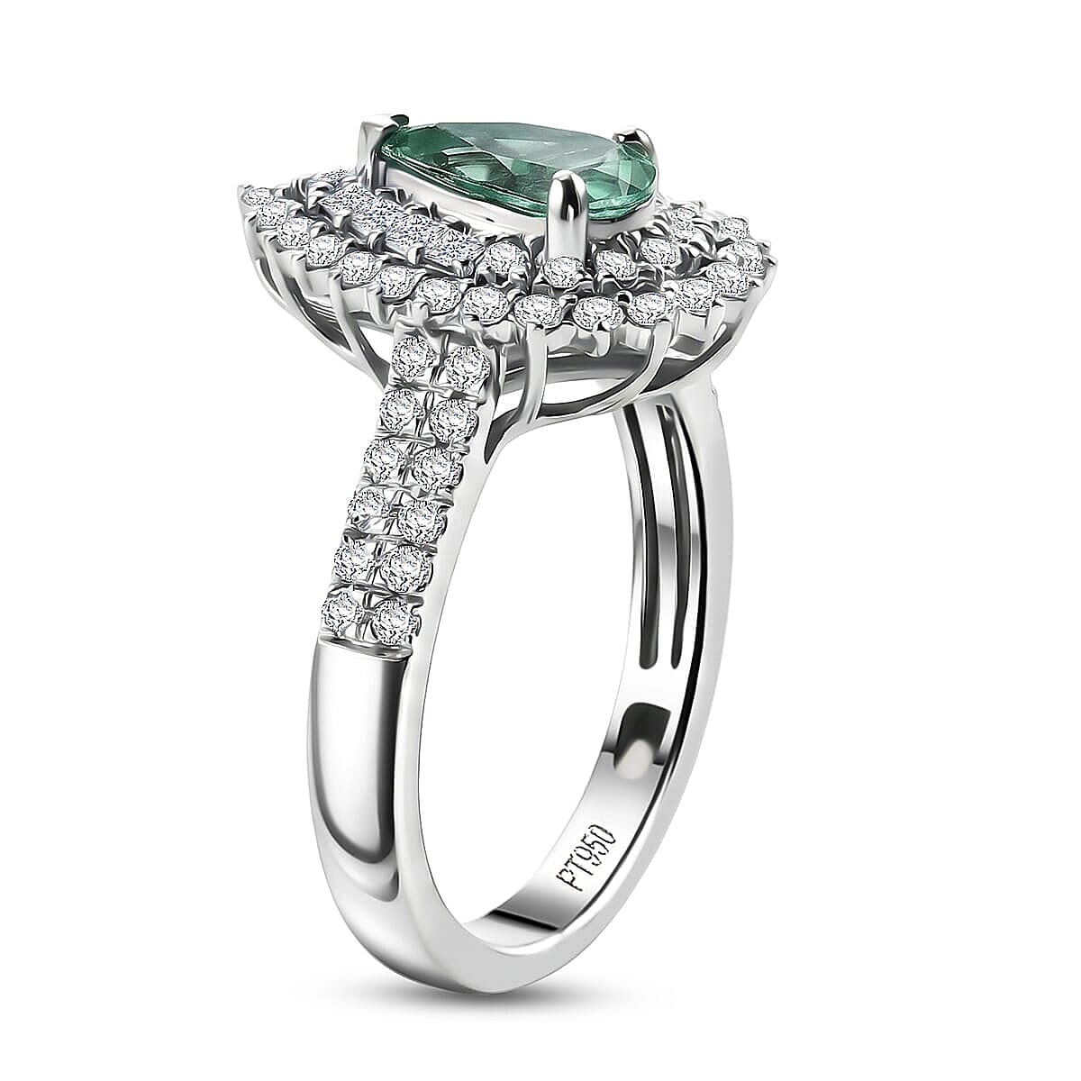 Certified & Appraised Rhapsody AAAA Paraiba Tourmaline and Diamond E-F VS 1.50 ctw Ring in 950 Platinum (Size 6.5) 6.30 Grams (Ships in 5-7 Days)