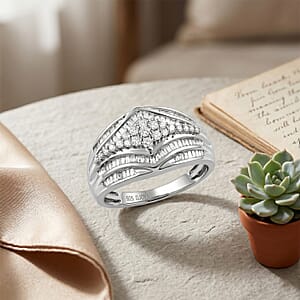 D'Joy Diamond 0.50 ctw Phoenix Rises Ring in Rhodium Over Sterling Silver (Size 6.0)