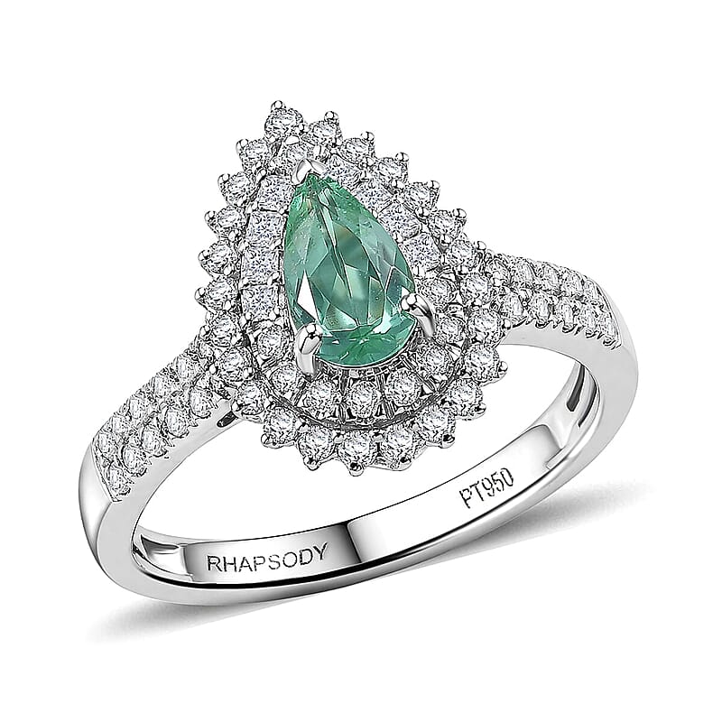 Certified & Appraised Rhapsody AAAA Paraiba Tourmaline and Diamond E-F VS 1.50 ctw Ring in 950 Platinum (Size 7.5) 6.30 Grams (Ships in 5-7 Days)