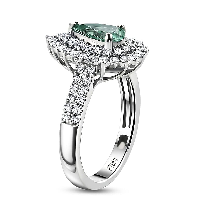 Certified & Appraised Rhapsody AAAA Paraiba Tourmaline and Diamond E-F VS 1.50 ctw Ring in 950 Platinum (Size 7.5) 6.30 Grams (Ships in 5-7 Days)