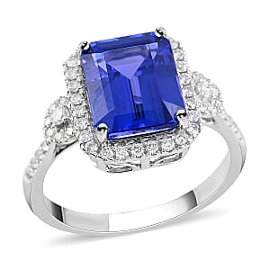 Certified & Appraised Rhapsody 950 Platinum AAAA Tanzanite and E-F VS Diamond Ring (Size 9.5) 5.80 Grams 3.85 ctw