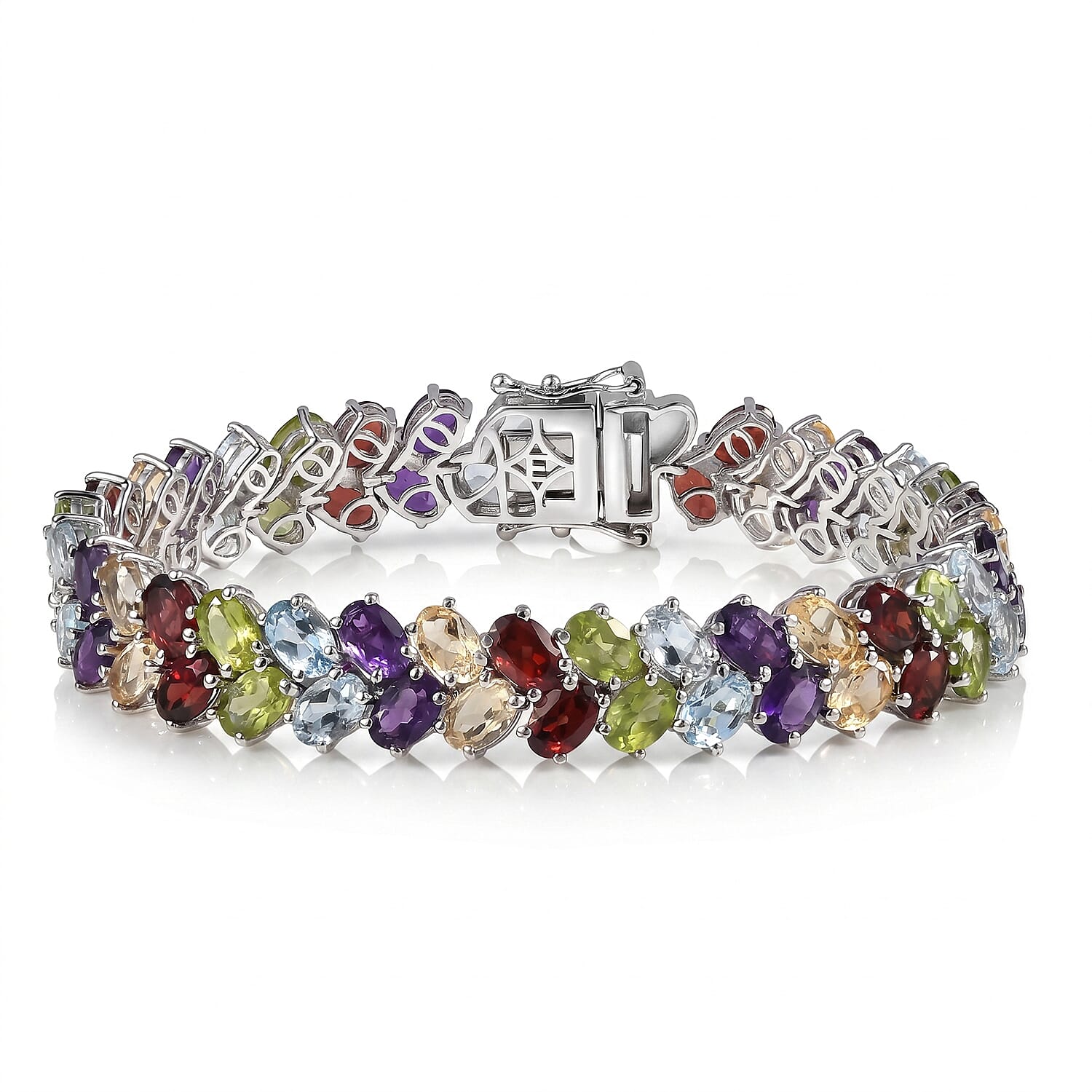 EverTrue Multi Gemstone 29.65 ctw Bracelet in Platinum Bond (7.25 In)