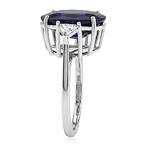AAA Kanchanaburi Blue Sapphire (DF) and Luxuriant Lab Grown Diamond E-F VS 10.40 ctw Midnight Royal Solitaire Ring in 10K White Gold (Size 10.5)